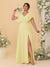 A-Line/Princess V-Neck Short Sleeves Floor-Length Plus Size Bridesmaid Dresses With Side Slit