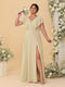 A-Line/Princess V-Neck Short Sleeves Floor-Length Plus Size Bridesmaid Dresses With Side Slit