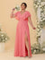 A-Line/Princess V-Neck Short Sleeves Floor-Length Plus Size Bridesmaid Dresses With Side Slit