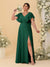 A-Line/Princess V-Neck Short Sleeves Floor-Length Plus Size Bridesmaid Dresses With Side Slit