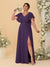 A-Line/Princess V-Neck Short Sleeves Floor-Length Plus Size Bridesmaid Dresses With Side Slit