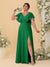 A-Line/Princess V-Neck Short Sleeves Floor-Length Plus Size Bridesmaid Dresses With Side Slit
