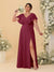 A-Line/Princess V-Neck Short Sleeves Floor-Length Plus Size Bridesmaid Dresses With Side Slit