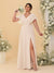 A-Line/Princess V-Neck Short Sleeves Floor-Length Plus Size Bridesmaid Dresses With Side Slit