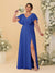 A-Line/Princess V-Neck Short Sleeves Floor-Length Plus Size Bridesmaid Dresses With Side Slit