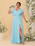 A-Line/Princess V-Neck Short Sleeves Floor-Length Plus Size Bridesmaid Dresses With Side Slit