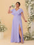 A-Line/Princess V-Neck Short Sleeves Floor-Length Plus Size Bridesmaid Dresses With Side Slit