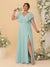 A-Line/Princess V-Neck Short Sleeves Floor-Length Plus Size Bridesmaid Dresses With Side Slit