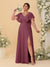 A-Line/Princess V-Neck Short Sleeves Floor-Length Plus Size Bridesmaid Dresses With Side Slit