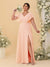 A-Line/Princess V-Neck Short Sleeves Floor-Length Plus Size Bridesmaid Dresses With Side Slit