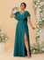 A-Line/Princess V-Neck Short Sleeves Floor-Length Plus Size Bridesmaid Dresses With Side Slit