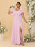 A-Line/Princess V-Neck Short Sleeves Floor-Length Plus Size Bridesmaid Dresses With Side Slit