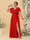 A-Line/Princess V-Neck Short Sleeves Floor-Length Plus Size Bridesmaid Dresses With Side Slit