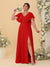 A-Line/Princess V-Neck Short Sleeves Floor-Length Plus Size Bridesmaid Dresses With Side Slit