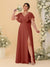 A-Line/Princess V-Neck Short Sleeves Floor-Length Plus Size Bridesmaid Dresses With Side Slit