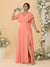 A-Line/Princess V-Neck Short Sleeves Floor-Length Plus Size Bridesmaid Dresses With Side Slit