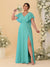 A-Line/Princess V-Neck Short Sleeves Floor-Length Plus Size Bridesmaid Dresses With Side Slit