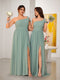 A-Line/Princess One-Shoulder Sleeveless Floor-Length Ruched Bridesmaid Dresses With Side Slit