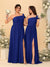 A-Line/Princess One-Shoulder Sleeveless Floor-Length Ruched Bridesmaid Dresses With Side Slit