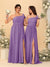 A-Line/Princess One-Shoulder Sleeveless Floor-Length Ruched Bridesmaid Dresses With Side Slit