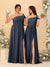 A-Line/Princess One-Shoulder Sleeveless Floor-Length Ruched Bridesmaid Dresses With Side Slit