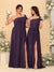 A-Line/Princess One-Shoulder Sleeveless Floor-Length Ruched Bridesmaid Dresses With Side Slit