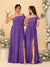 A-Line/Princess One-Shoulder Sleeveless Floor-Length Ruched Bridesmaid Dresses With Side Slit