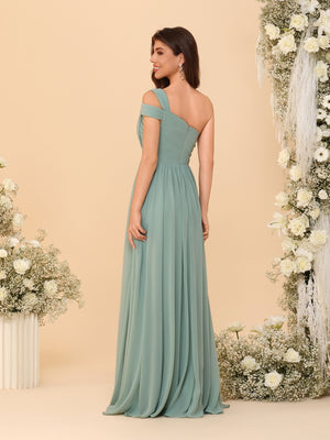 A-Line/Princess One-Shoulder Sleeveless Floor-Length Ruched Plus Size Bridesmaid Dresses With Side Slit
