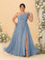 A-Line/Princess One-Shoulder Sleeveless Floor-Length Ruched Plus Size Bridesmaid Dresses With Side Slit