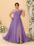 A-Line/Princess One-Shoulder Sleeveless Floor-Length Ruched Plus Size Bridesmaid Dresses With Side Slit
