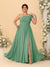 A-Line/Princess One-Shoulder Sleeveless Floor-Length Ruched Plus Size Bridesmaid Dresses With Side Slit