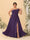 A-Line/Princess One-Shoulder Sleeveless Floor-Length Ruched Plus Size Bridesmaid Dresses With Side Slit