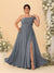A-Line/Princess One-Shoulder Sleeveless Floor-Length Ruched Plus Size Bridesmaid Dresses With Side Slit