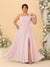 A-Line/Princess One-Shoulder Sleeveless Floor-Length Ruched Plus Size Bridesmaid Dresses With Side Slit