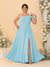 A-Line/Princess One-Shoulder Sleeveless Floor-Length Ruched Plus Size Bridesmaid Dresses With Side Slit