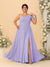 A-Line/Princess One-Shoulder Sleeveless Floor-Length Ruched Plus Size Bridesmaid Dresses With Side Slit