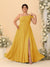 A-Line/Princess One-Shoulder Sleeveless Floor-Length Ruched Plus Size Bridesmaid Dresses With Side Slit