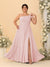 A-Line/Princess One-Shoulder Sleeveless Floor-Length Ruched Plus Size Bridesmaid Dresses With Side Slit