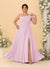 A-Line/Princess One-Shoulder Sleeveless Floor-Length Ruched Plus Size Bridesmaid Dresses With Side Slit