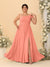 A-Line/Princess One-Shoulder Sleeveless Floor-Length Ruched Plus Size Bridesmaid Dresses With Side Slit
