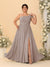A-Line/Princess One-Shoulder Sleeveless Floor-Length Ruched Plus Size Bridesmaid Dresses With Side Slit