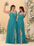 A-Line/Princess Square Neck Sleeveless Ruched Bridesmaid Dresses With Side Slit & Ruffles