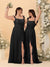 A-Line/Princess Square Neck Sleeveless Ruched Bridesmaid Dresses With Side Slit & Ruffles