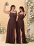 A-Line/Princess Square Neck Sleeveless Ruched Bridesmaid Dresses With Side Slit & Ruffles