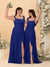 A-Line/Princess Square Neck Sleeveless Ruched Bridesmaid Dresses With Side Slit & Ruffles