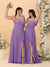 A-Line/Princess Square Neck Sleeveless Ruched Bridesmaid Dresses With Side Slit & Ruffles