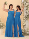 A-Line/Princess Square Neck Sleeveless Ruched Bridesmaid Dresses With Side Slit & Ruffles