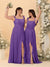 A-Line/Princess Square Neck Sleeveless Ruched Bridesmaid Dresses With Side Slit & Ruffles
