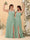 A-Line/Princess Square Neck Sleeveless Ruched Bridesmaid Dresses With Side Slit & Ruffles