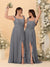 A-Line/Princess Square Neck Sleeveless Ruched Bridesmaid Dresses With Side Slit & Ruffles